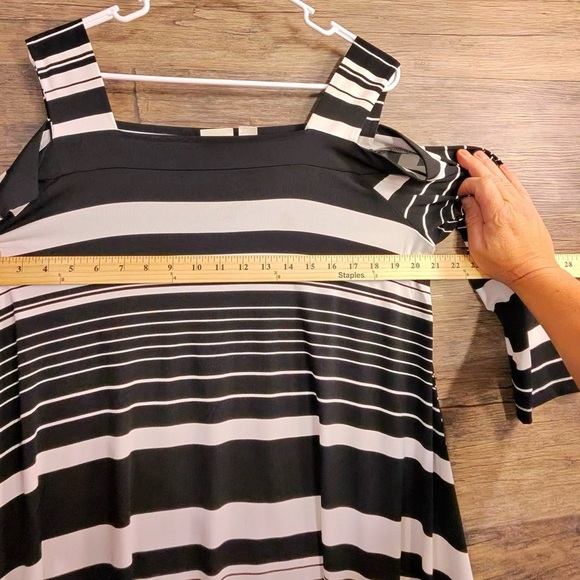 Chico's Monochrome Striped Cold Shoulder Tunic - Picture 3 of 9
